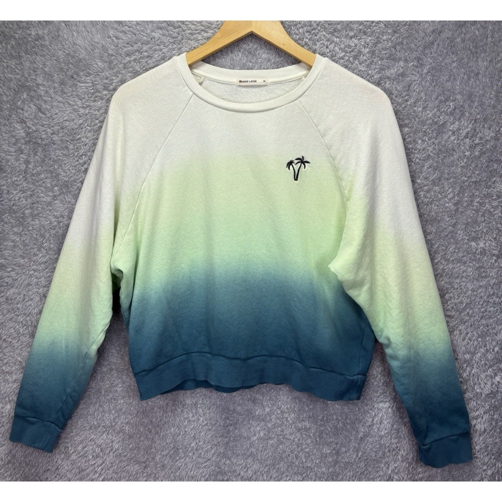 Marine Layer Women M Ombre Sweatshirt Green Palm Tree Raglan Pullover Cotton